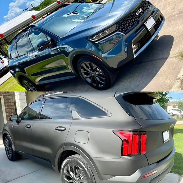 Vinyl wrap before and after photo.